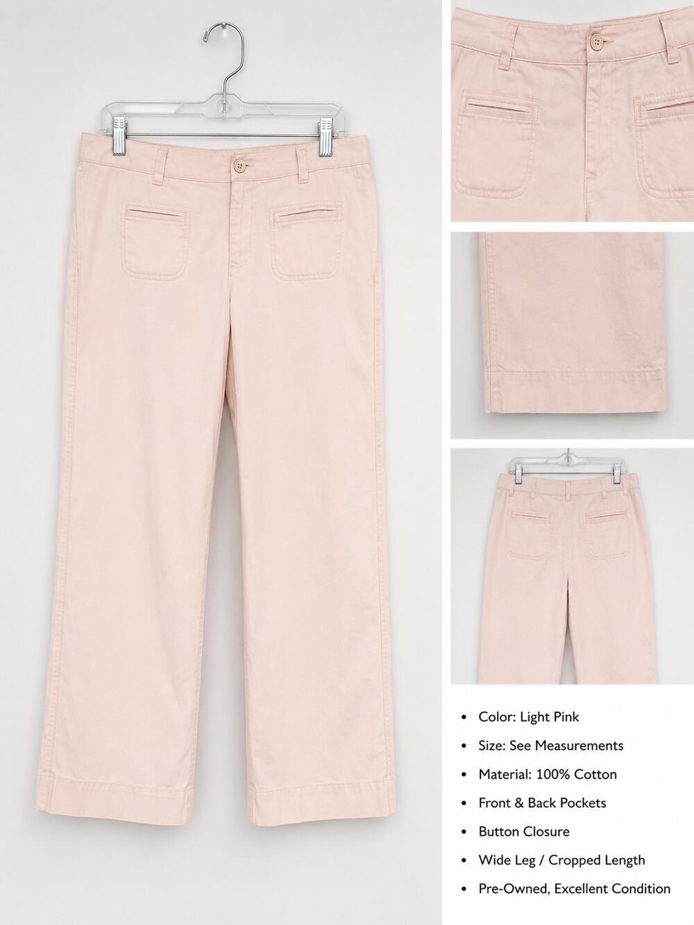 Womens Loft Baby Pink Wide Leg Pants Size 8 Mid Rise Cotton Casual Soft Girl 90s